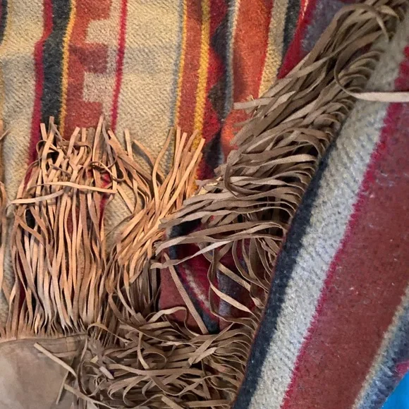 Pioneer wear vintage colorful southwestern print wool and suede fringe jacket - Picture 8 of 14